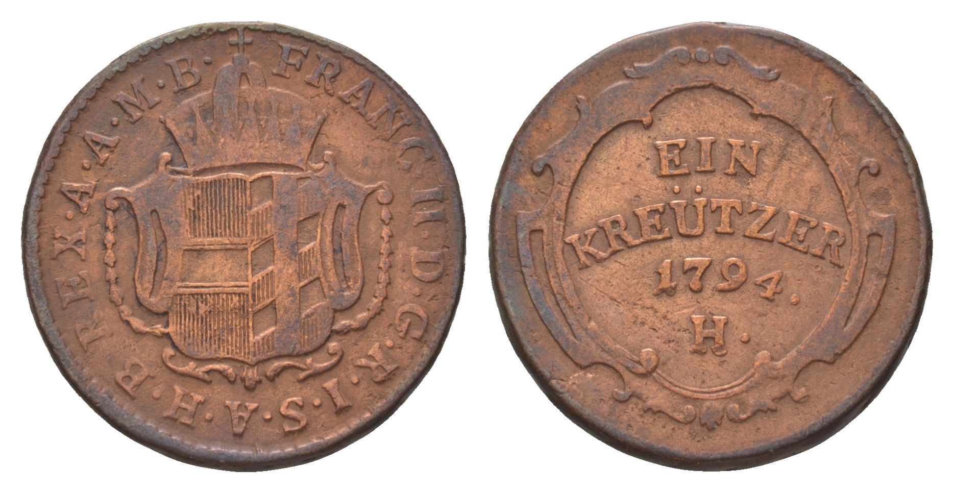Передняя Австрия 1 крейцер 1794 H KM 19 медь 4626-124