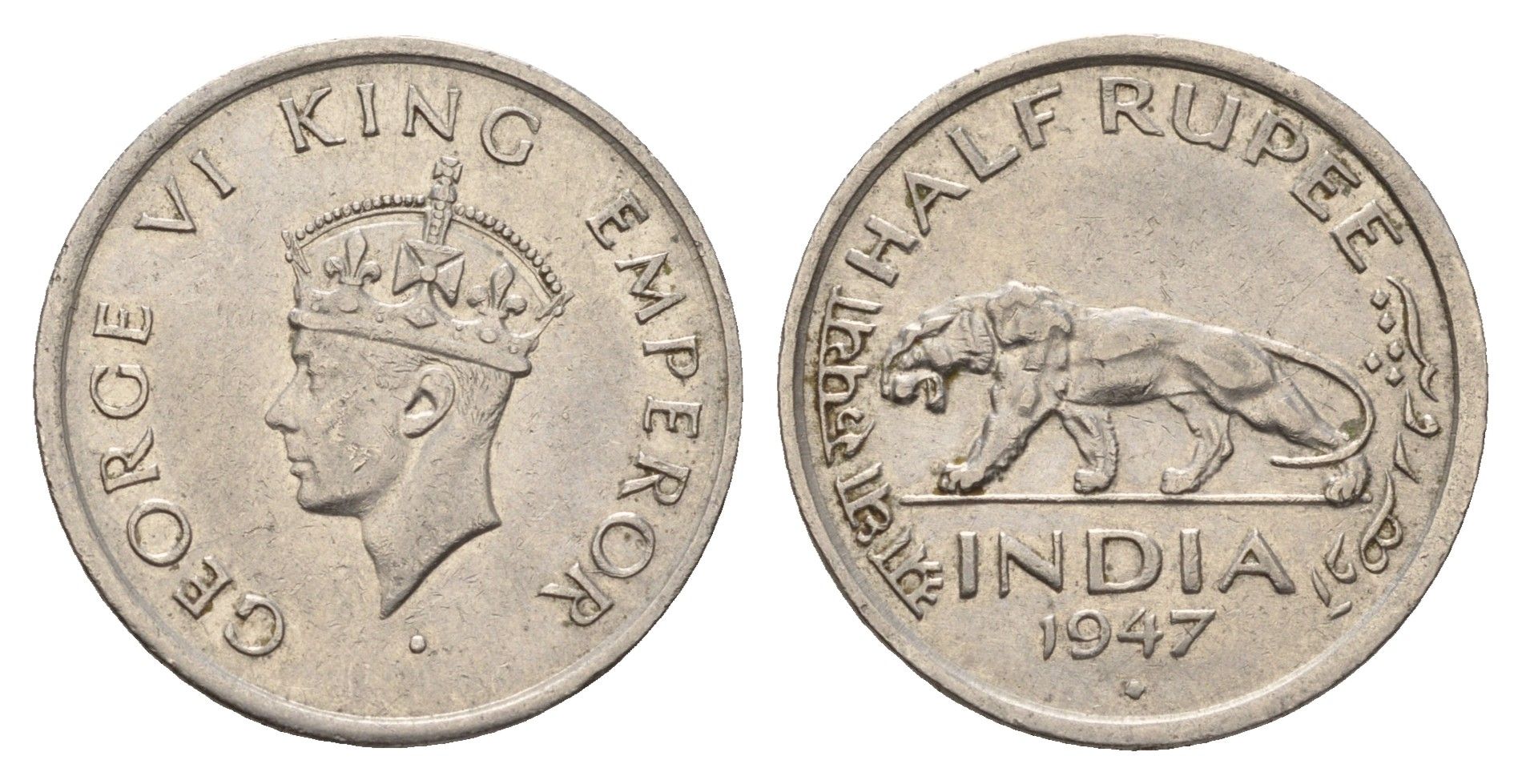 Британская Индия 1/2 рупии 1947 Георг VI (1936-1952) KM 553 никель 84-244