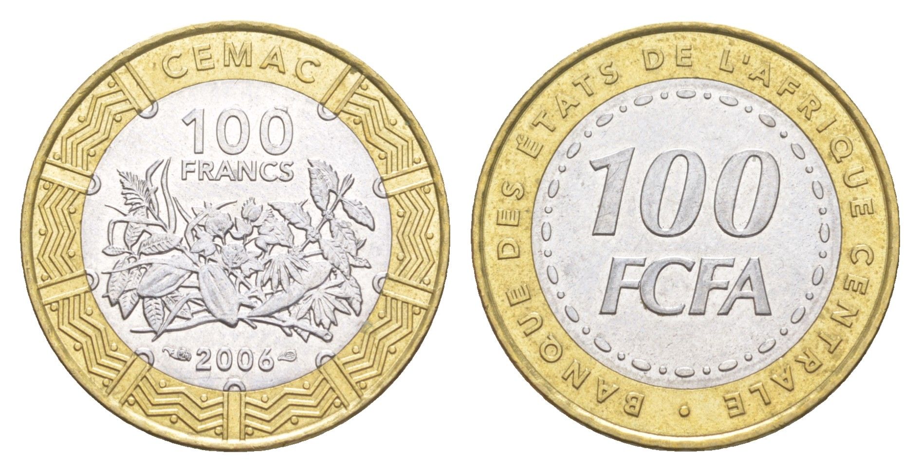 Центральная Африка (BEAC) 100 франков 2006 KM 15 биметалл UNC 4654-542