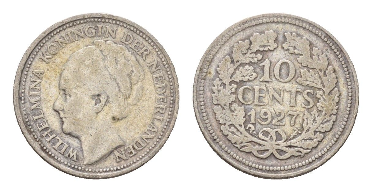 Нидерланды 10 центов 1927 Вильгельмина (1890-1948) KM 163 серебро 4674-1223
