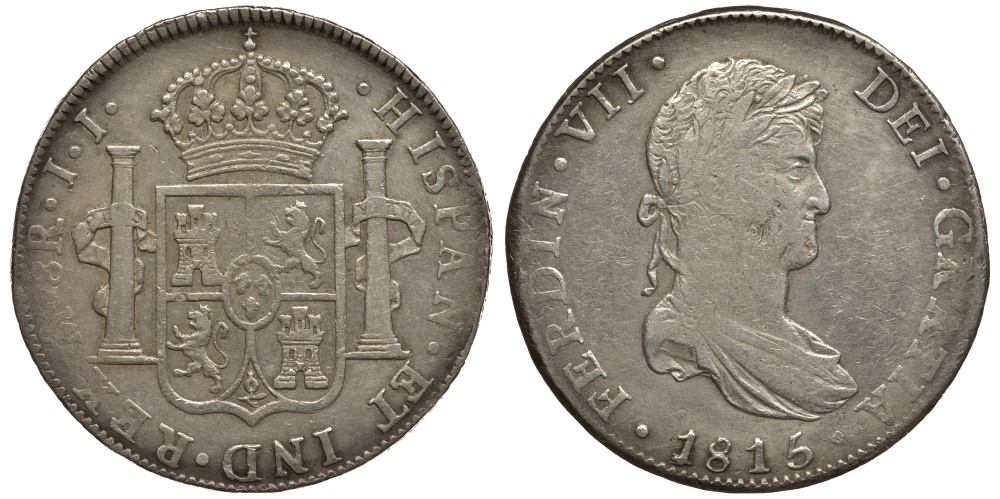 Мексика 8 реалов 1815 JJ, Фердинанд VII Испанский (1808-1821) KM 111 серебро 11-275-11