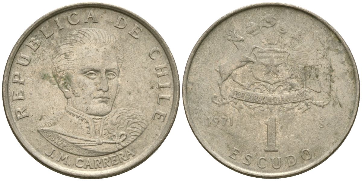 Чили 1 эскудо 1971 Хосе Мигель Каррера KM 197 медно-никель 4174-433