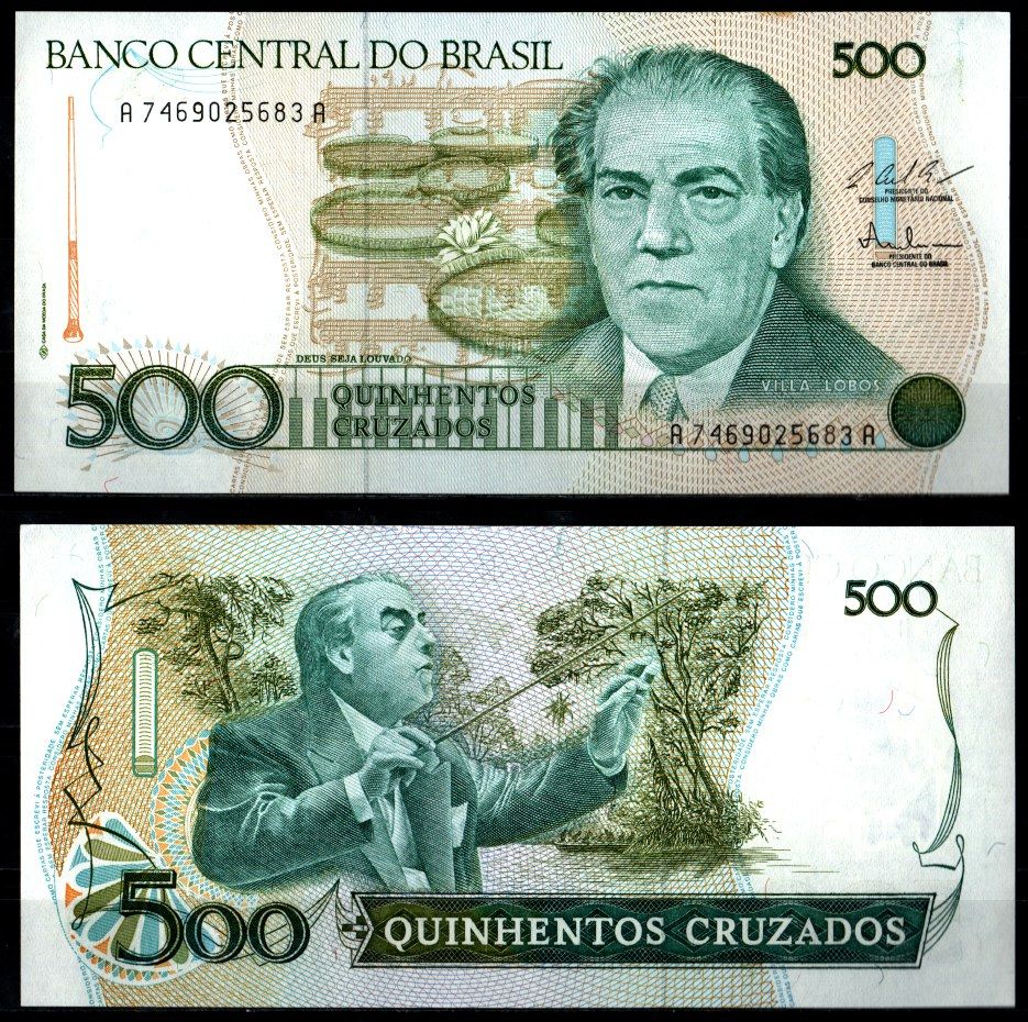 Бразилия 500 крузадо ND (1986-1988) Эйтор Вилла-Лобос Pick 212 c бумага UNC (пресс) 2197-12-1-1