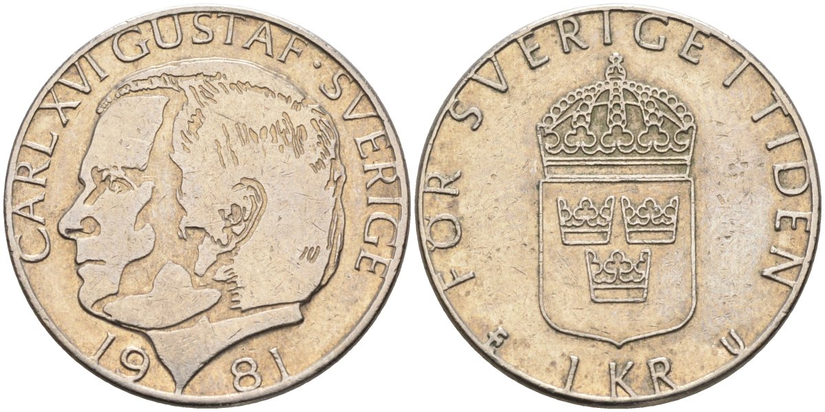 Швеция 1 крона 1981 Карл XVI Густав (1973- ) KM 852 медь плакированная медно-никелем 181-817
