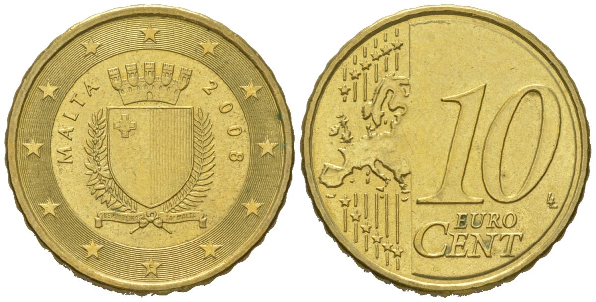 Мальта 10 евроцентов 2008 F KM 128 нордик UNC 4551-853