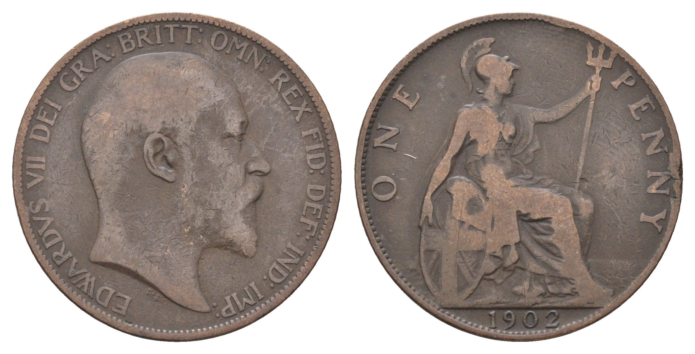 Великобритания 1 пенни 1902 Эдуард VII (1901-1910) KM 794.2, Spink 3990 бронза 4661-444