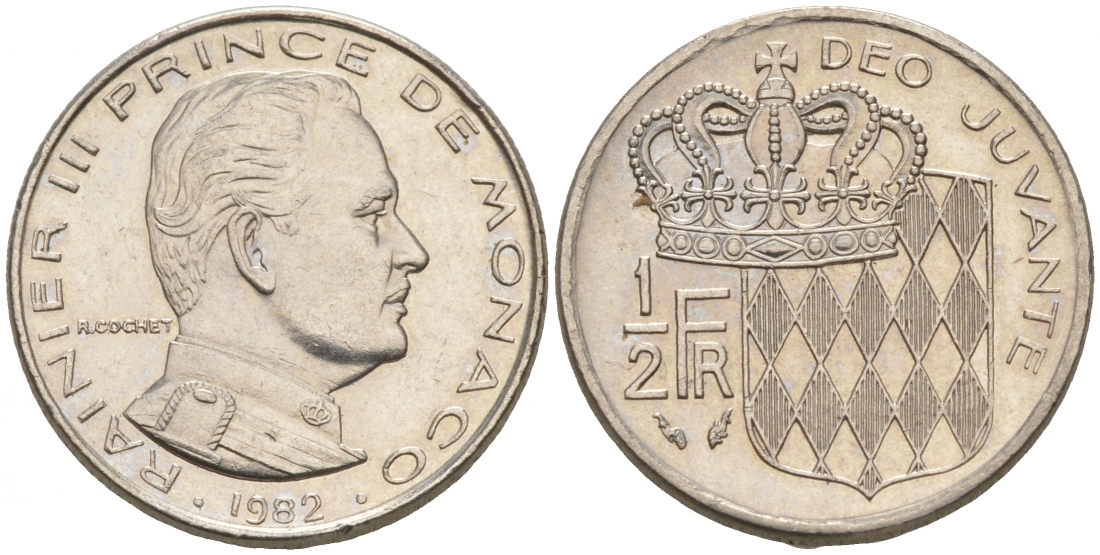 Монако 1/2 франка 1982 Ренье III (1949-2005) KM 145 никель 73-1518