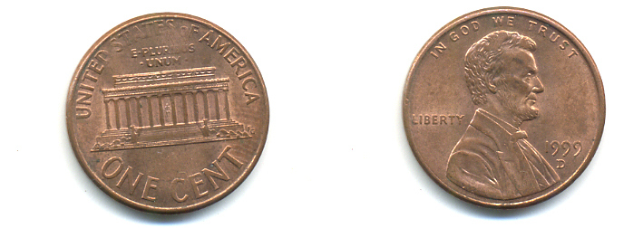 США 1 цент 1999 D, Авраам Линкольн KM 201b цинк плакированный медью UNC 179-524