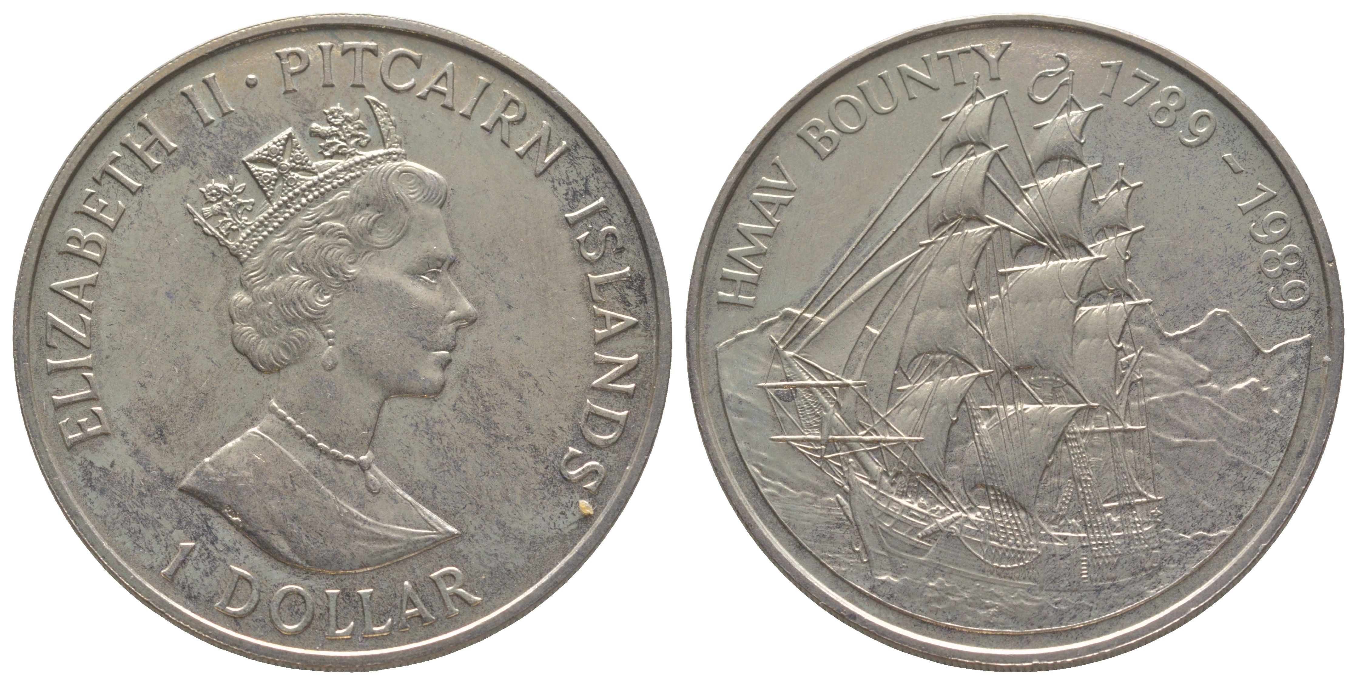 Острова Питкэрн 1 доллар 1989 200 лет HMAV Bounty KM 4 медно-никель BU 3896-1143