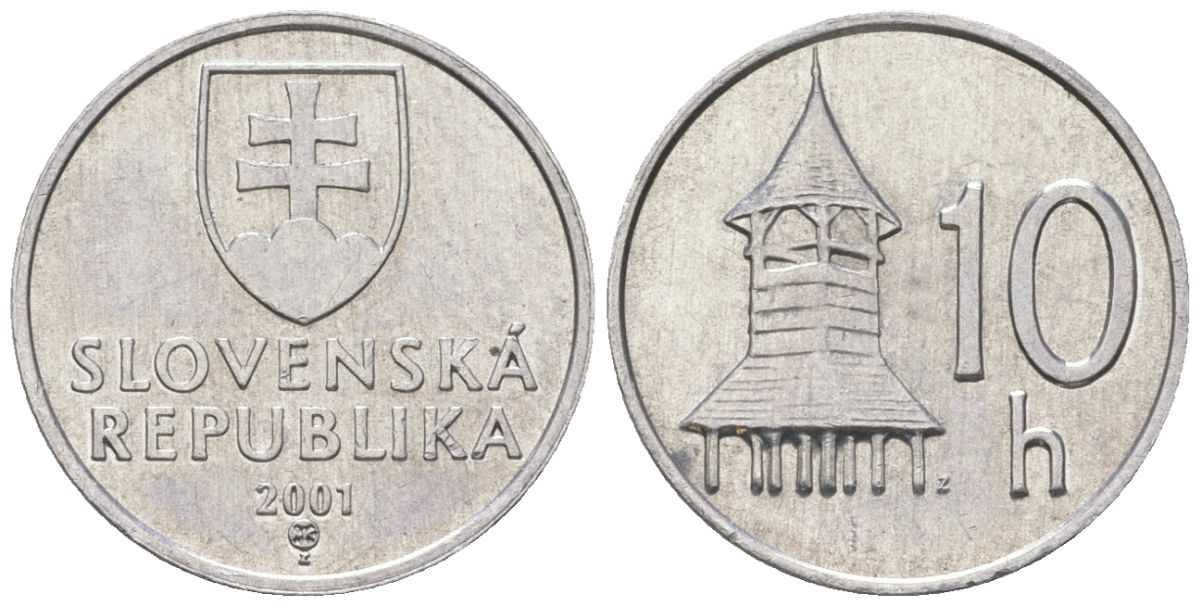 Словакия 10 геллеров 2001 MK KM 17 алюминий aUNC 4164-467