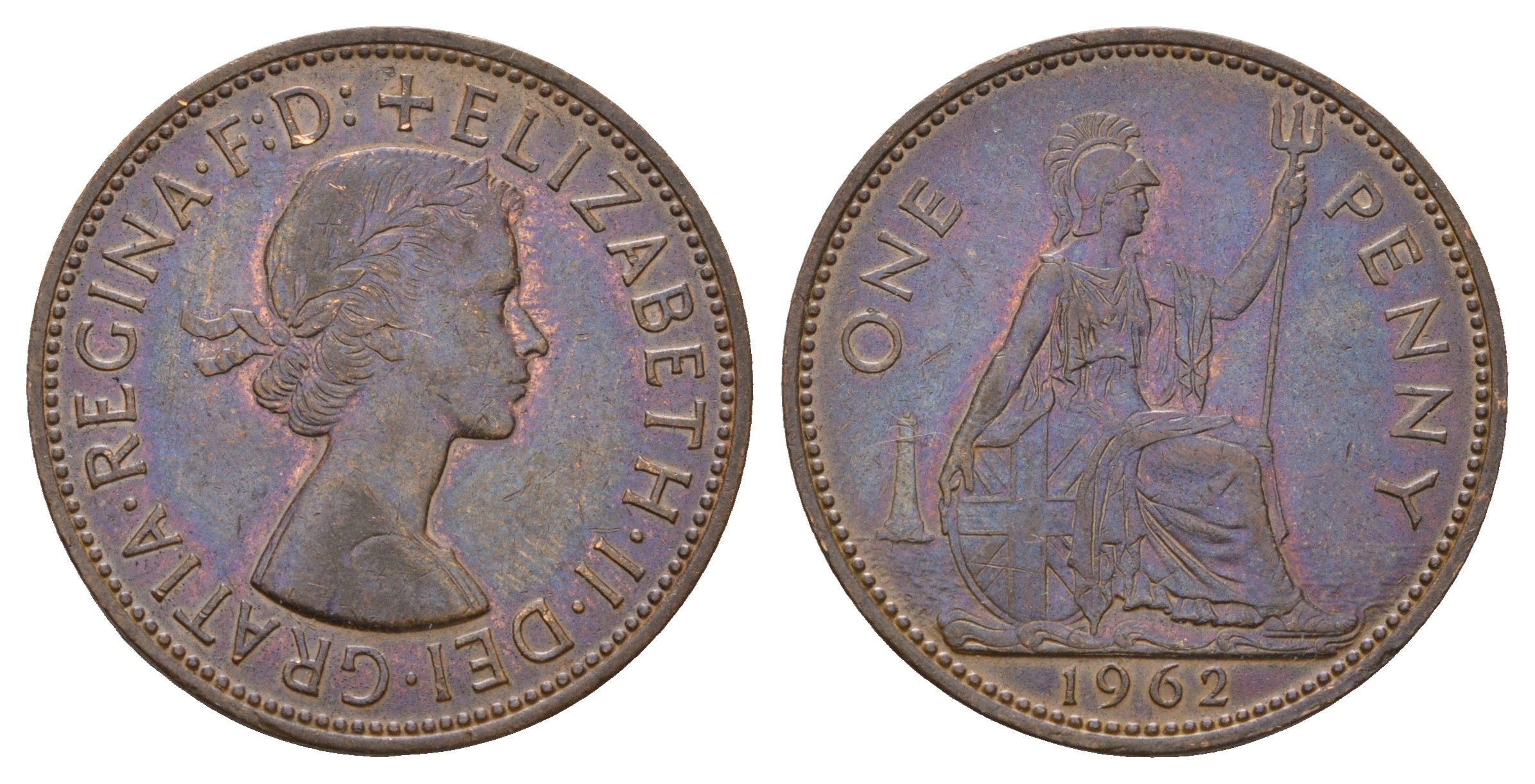 Великобритания 1 пенни 1962 Елизавета II (1952-2022) KM 897, Spink 4157 бронза 221-812