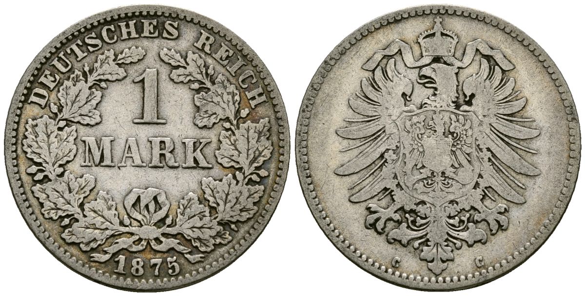 Германия 1 марка 1875 C KM 7 серебро 4172-355