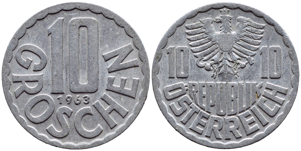 Австрия 10 грошей 1963 KM 2878 алюминий 4392-1269