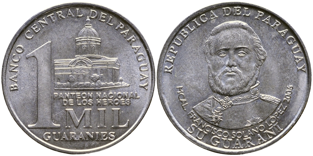 ПАРАГВАЙ 1000 ГУАРАНИ 2006 KM 198 никелированная сталь UNC 4388-226
