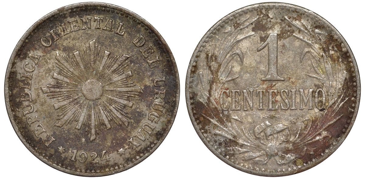 Уругвай 1 сентесимо 1924 KM 19 медно-никель 4169-628
