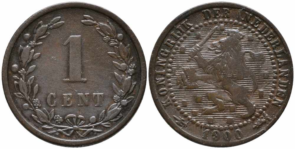 НИДЕРЛАНДЫ 1 ЦЕНТ 1900 ВИЛЬГЕЛЬМИНА (1890-1948) KM 107 бронза 112-169