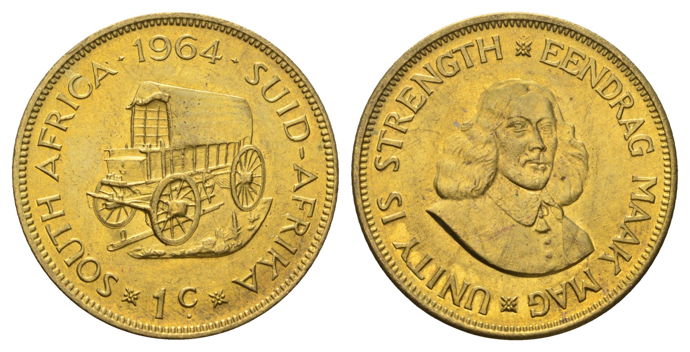 ЮАР 1 цент 1964 Ян ван Рибек KM 57 латунь UNC 4531-244