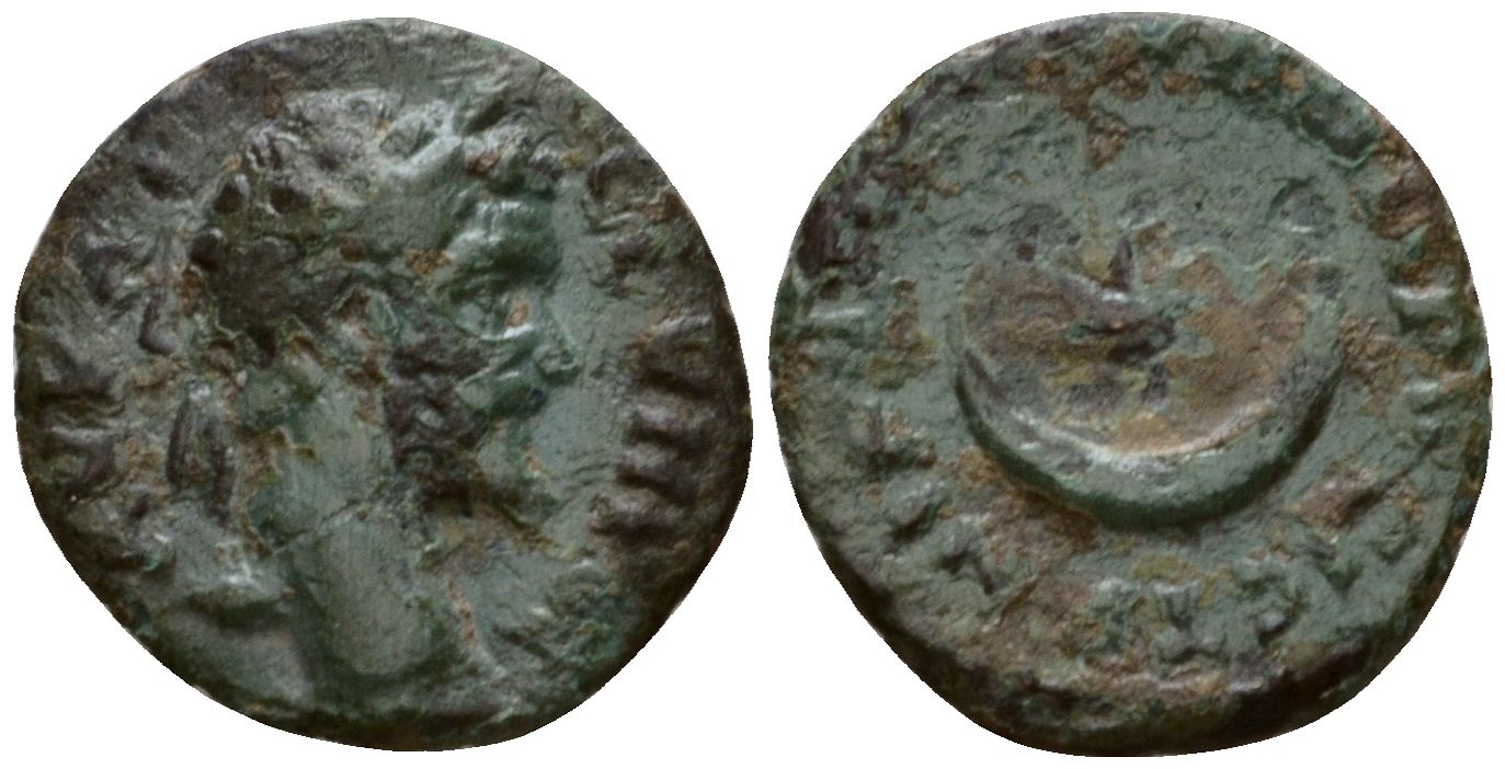 Римская Империя, Провинция Нижняя Мезия, Никополь-на-Истре AE 193 - 211 Септимий Север, бюст императора / полумесяц и звезда Varbanov 2587 бронза 1100-8-14