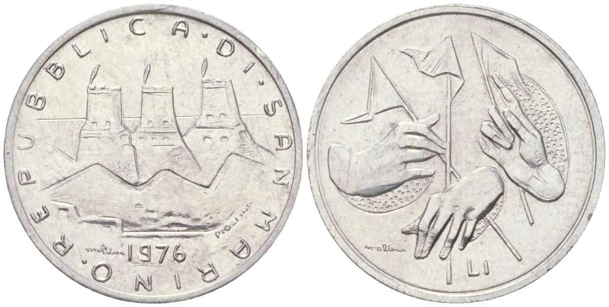 Сан-Марино 1 лира 1976 республика KM 51 алюминий UNC 4614-369