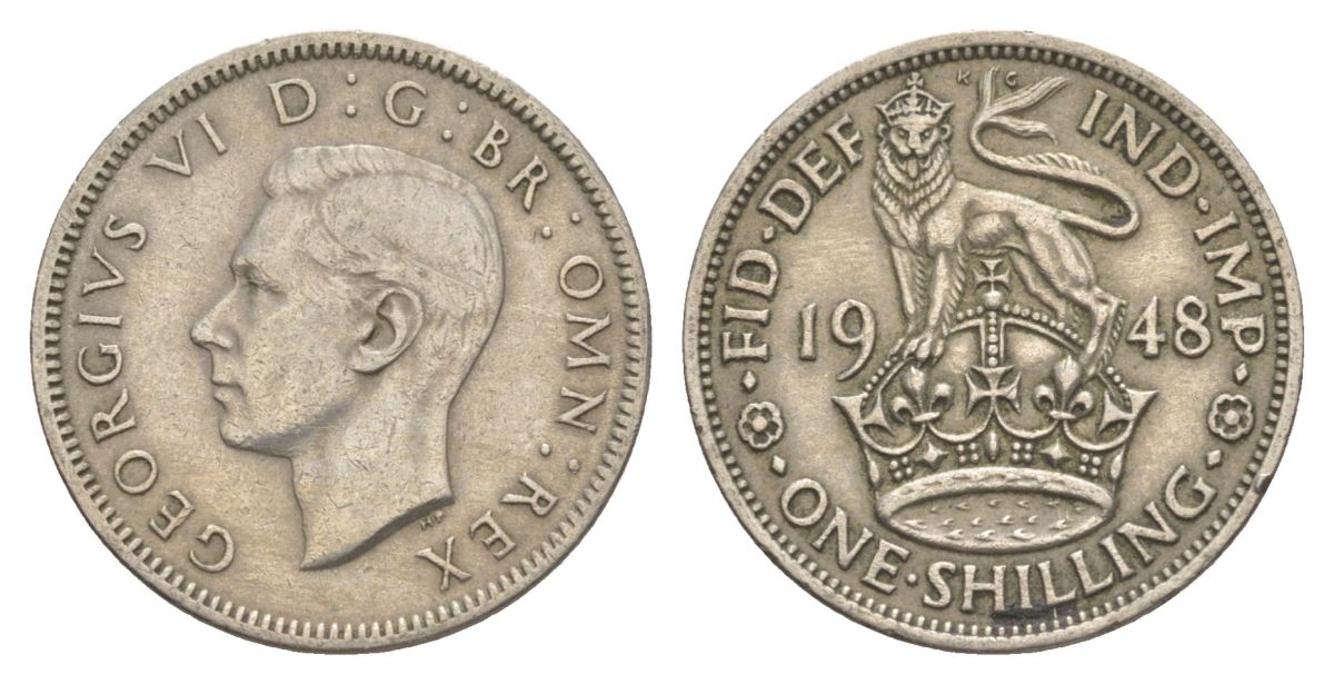 Великобритания 1 шиллинг 1948 Георг VI (1936-1952), Английский герб KM 863, Spink 4105 медно-никель 4631-1053