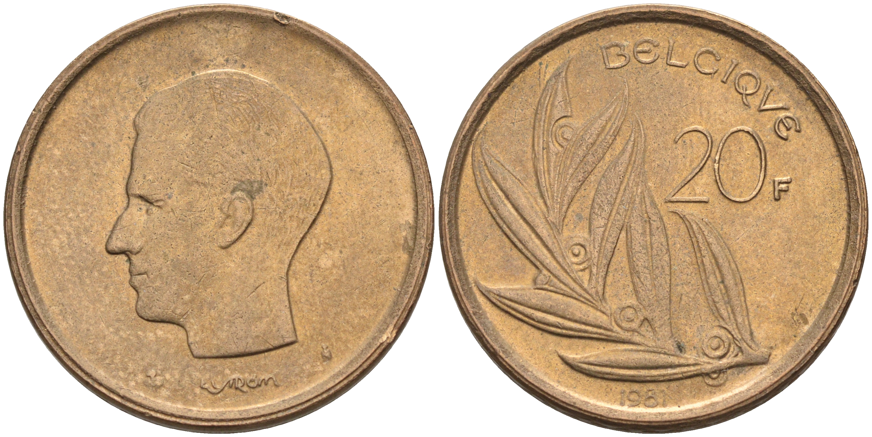 Бельгия 20 франков 1981 Belgique, Бодуэн I (1951-1993) KM 159 никель бронза    4595-624