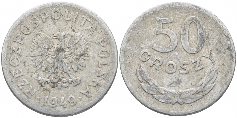 Польша 50 грошей 1949 KM 44а, Parchimowicz 209b алюминий 4448-1031