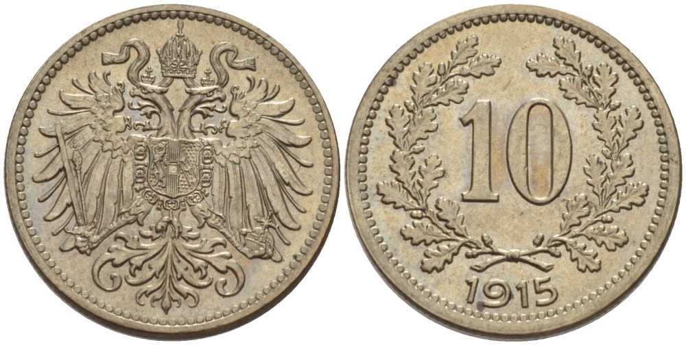 АВСТРИЯ 10 ГЕЛЛЕРОВ 1915 АВСТРО-ВЕНГЕРСКАЯ ИМПЕРИЯ KM 2822 никель UNC 201-346