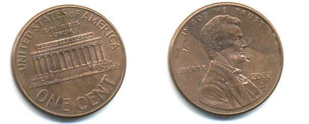 США 1 ЦЕНТ 2002 D ЛИНКОЛЬН KM 201b цинк плакированный медью 86-443