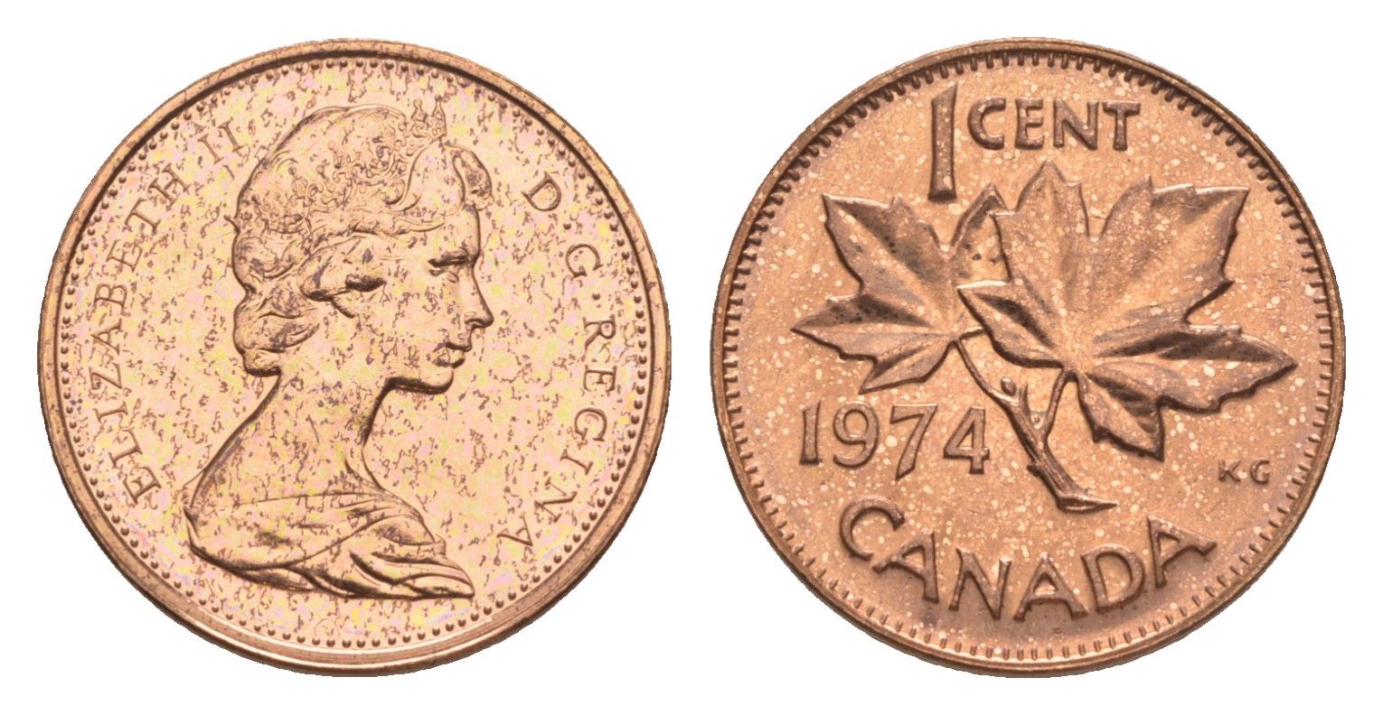 Канада 1 цент 1974 Елизавета II (1952-2022), кленовый лист KM 59.1 бронза PROOF-LIKE (BU) 4630-918
