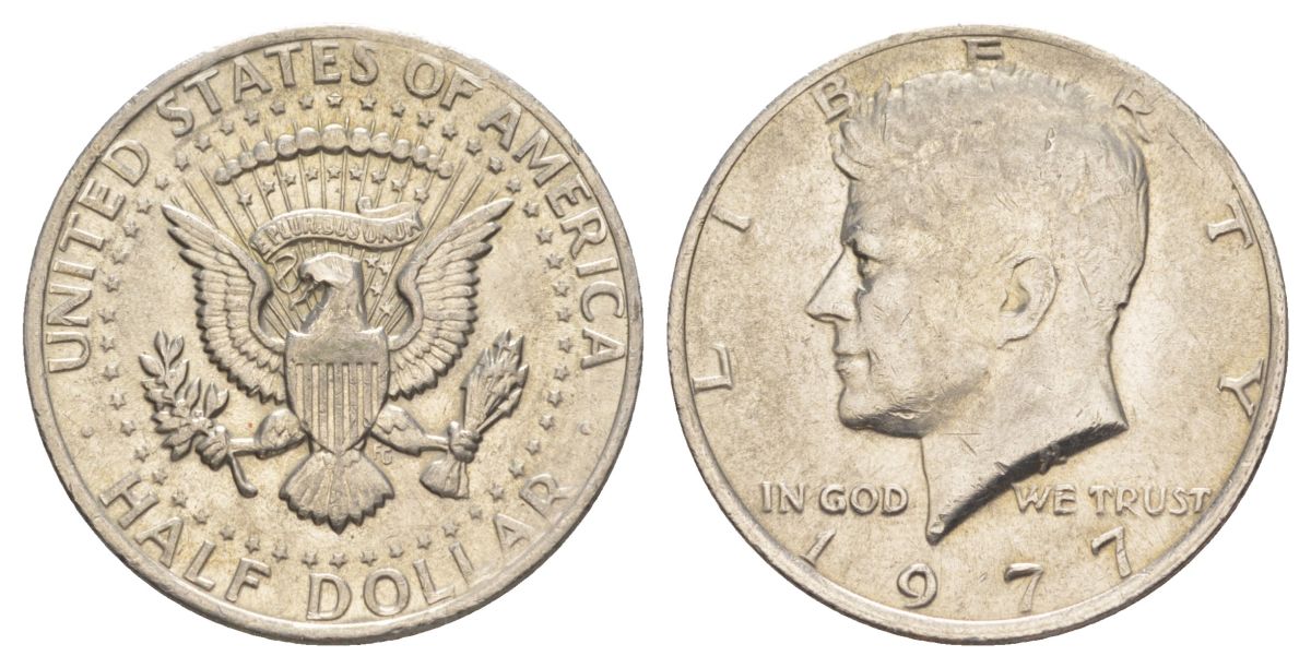 США 1/2 доллара (50 центов) 1977 Джон Кеннеди KM A202b медь плакированная медно-никелем aUNC 4536-1016
