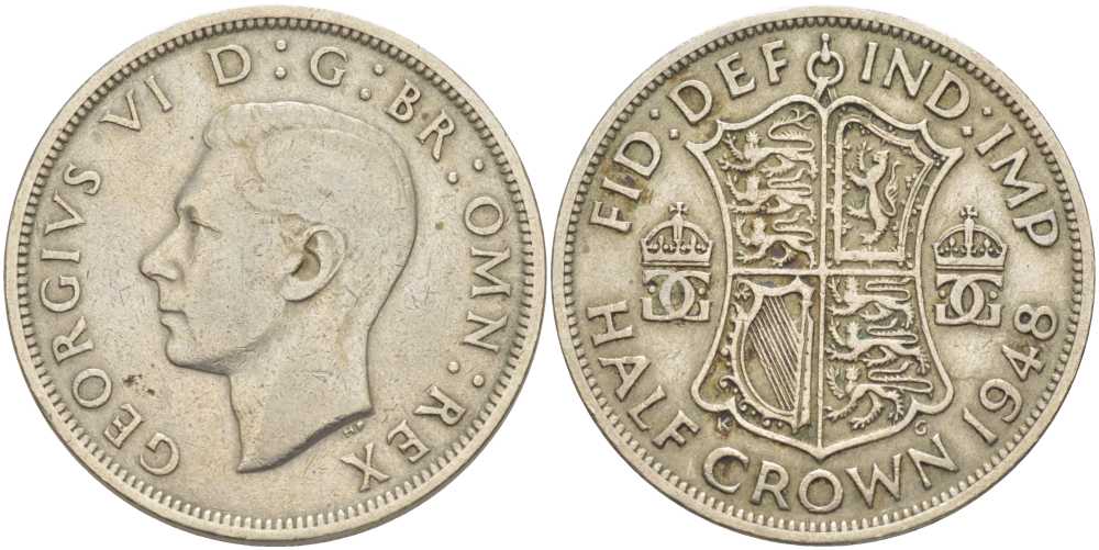 Великобритания 1/2 кроны 1948 Георг VI (1936-1952) KM 866, Spink 4101 медно-никель 180-1133