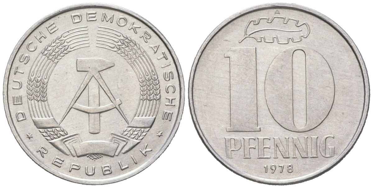 ГДР 10 пфеннигов 1978 A KM 10 алюминий 201-1019