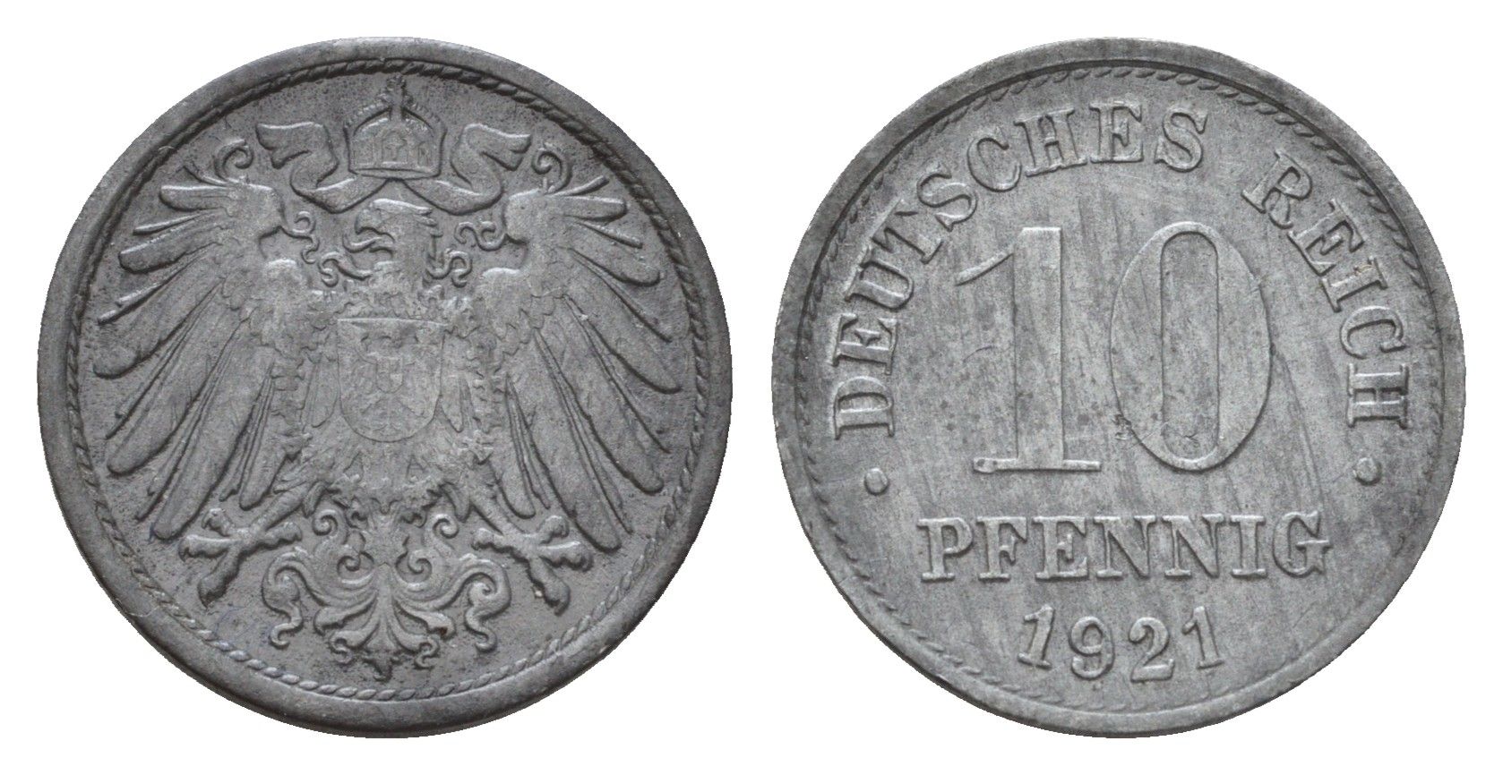 Германия 10 пфеннигов 1921 KM 26, J. 299 цинк 4636-1136