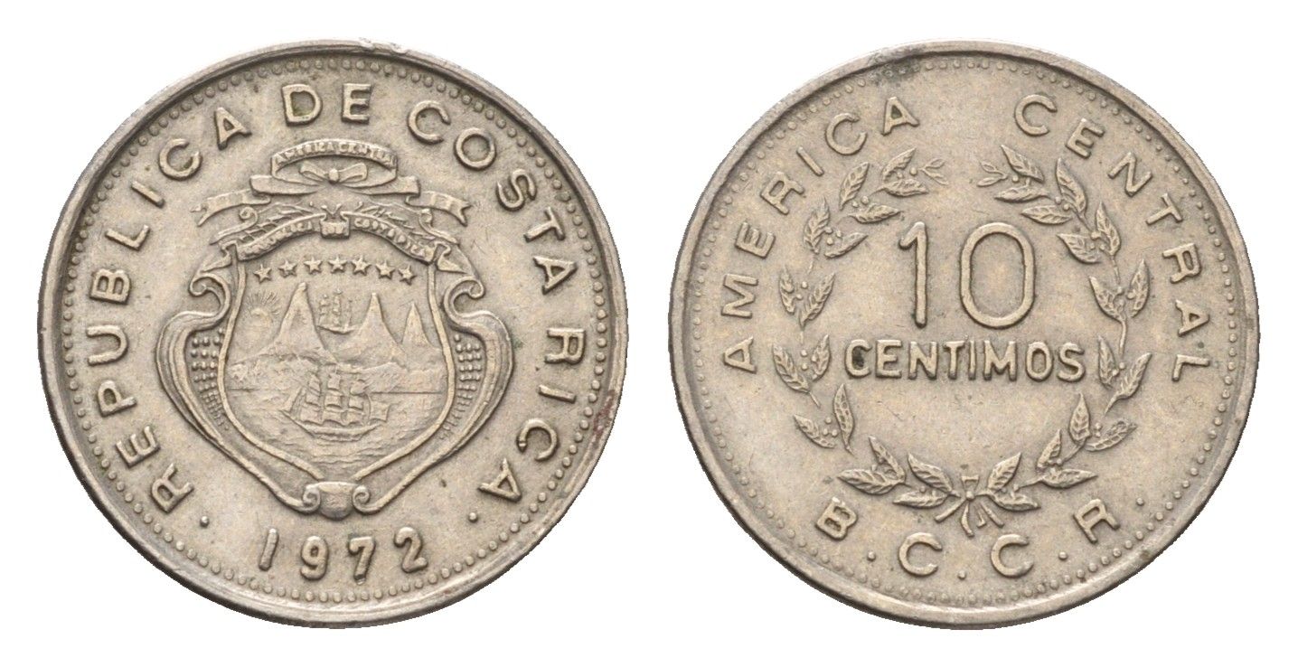 Коста-Рика 10 сентимо 1972 KM 185.3 медно-никель 4697-245