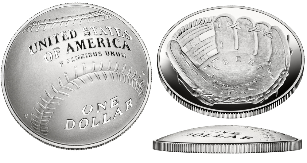 США 1 доллар 2014 P, бейсбол, выпукло-вогнутая KM NEW серебро PROOF 1068-10-52