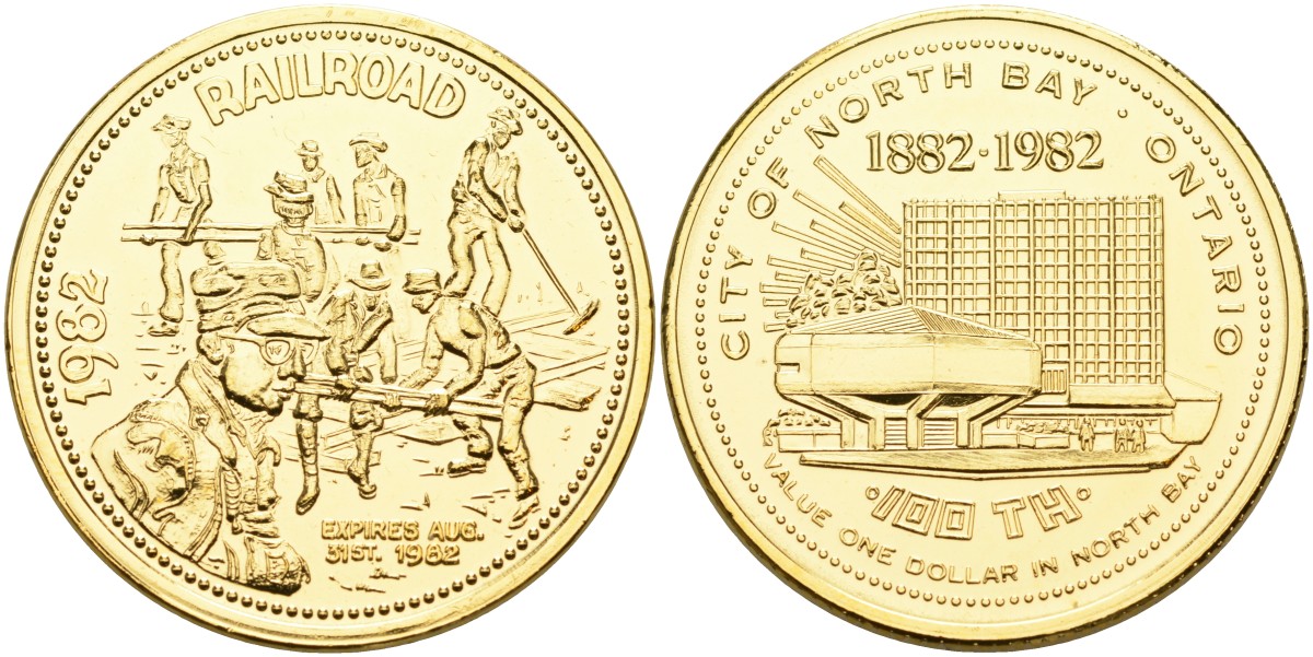 Канада жетон 1982 Souvenir dollar, серия 100 лет Онтарио (1882-1982), железная дорога, позолота никель 4590-913