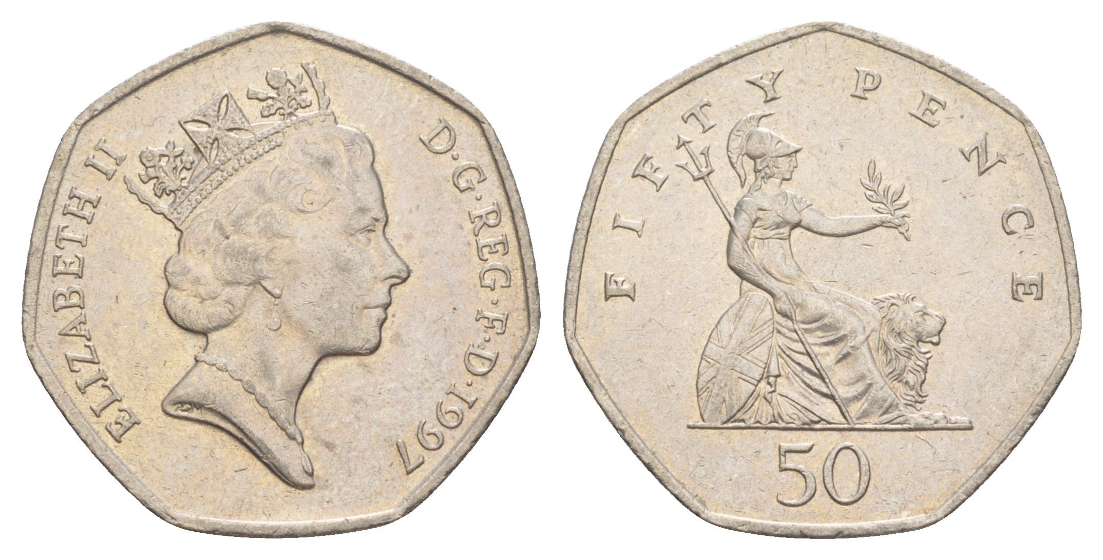 Великобритания 50 пенсов 1997 Елизавета II (1952-2022) KM 940.2, Spink 4351 (H7) медно-никель 4638-811