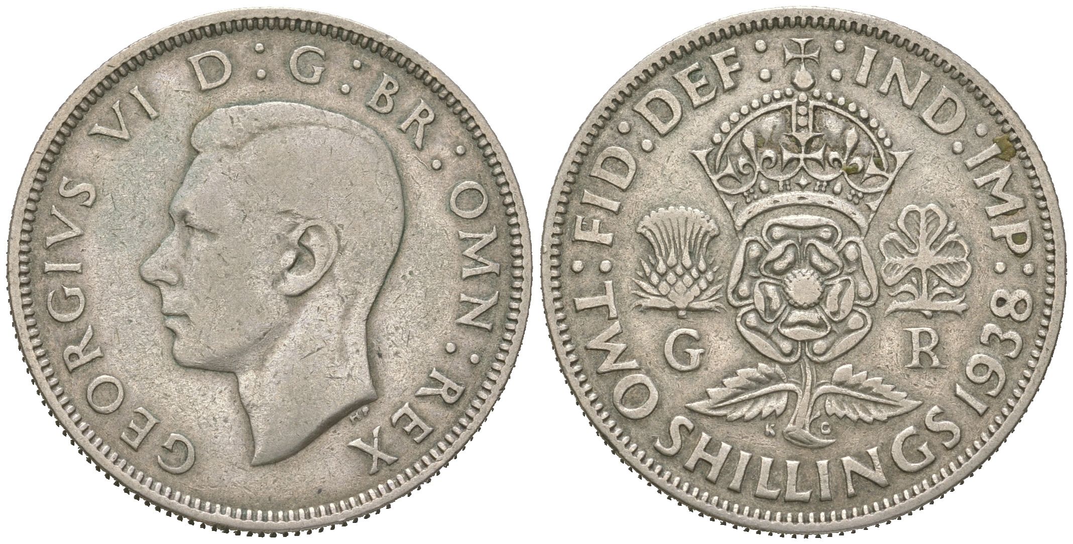 Великобритания 2 шиллинга (флорин) 1938 Георг VI (1936-1952) KM 855, Spink 4081 серебро 4619-841