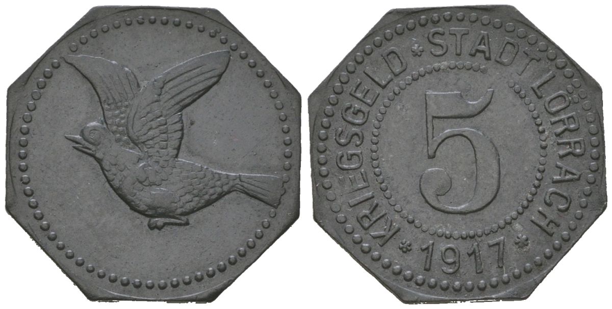 Лёррах 5 пфеннигов 1917 Funck 303.1 цинк 39-638