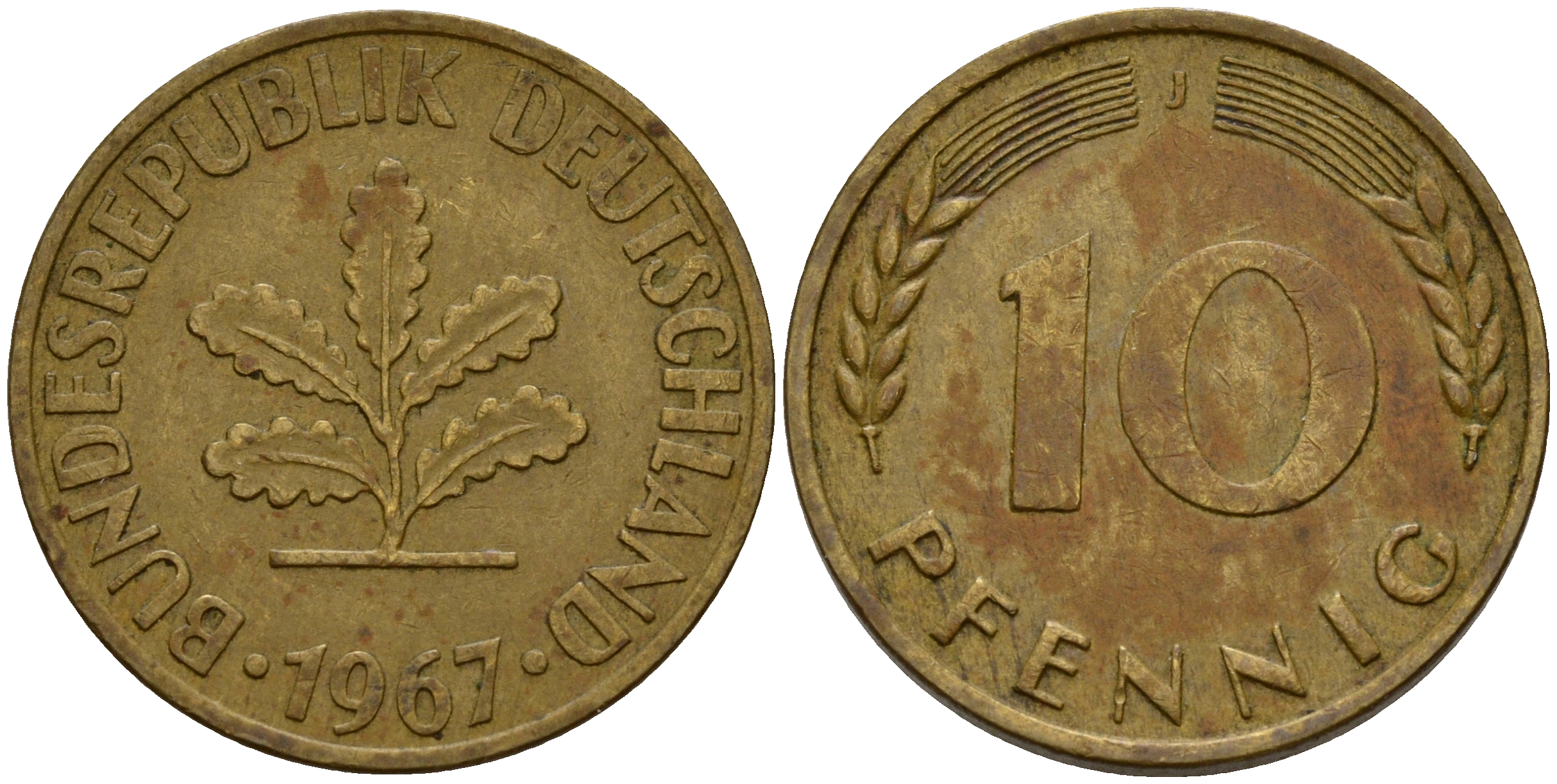 ФРГ 10 пфеннигов 1967 J J. 383, KM 108 сталь плакированная латунью    4603-333