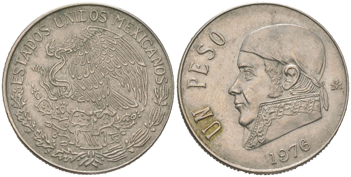 Мексика 1 песо 1976 Mo, Хосе Мария Морелос KM 460 медно-никель 186-631