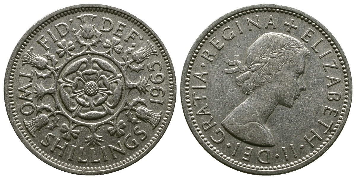 Великобритания 2 шиллинга (флорин) 1965 Елизавета II (1952-2022) KM 906, Spink 4146 медно-никель 4382-542
