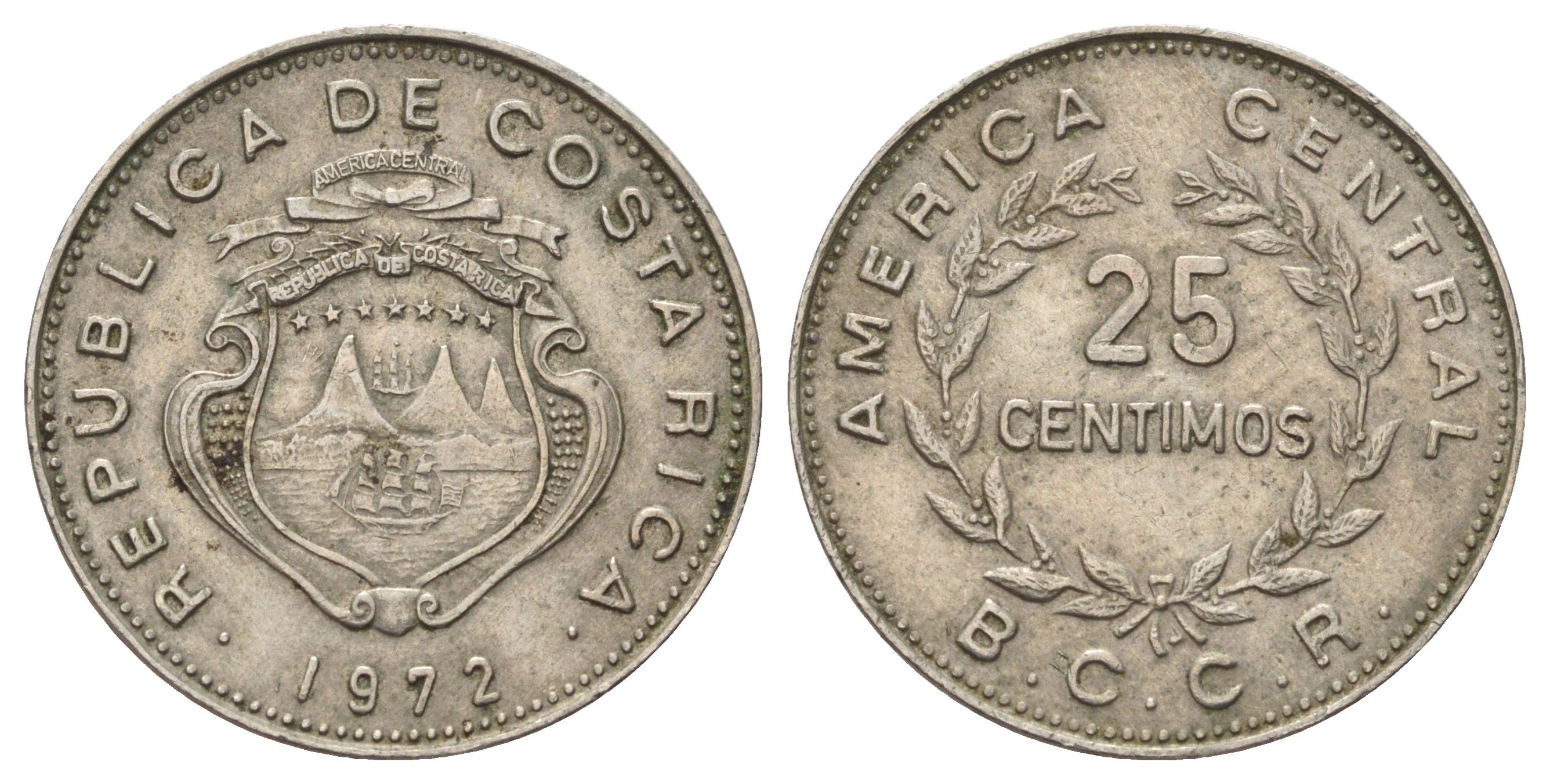 Коста-Рика 25 сентимо 1972 KM 188.2 медно-никель 4393-932