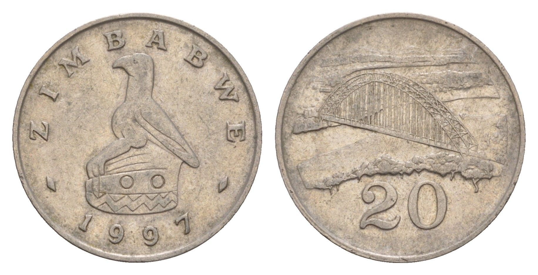 Зимбабве 20 центов 1997 мост Бирченоу KM 4 медно-никель 4656-741