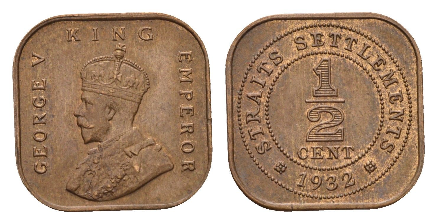 Стрейтс-Сетлментс (Стрейтс Сетлментс) 1/2 цента 1932 Георг V (1910-1936), год-тип KM 37 бронза UNC 443-1235