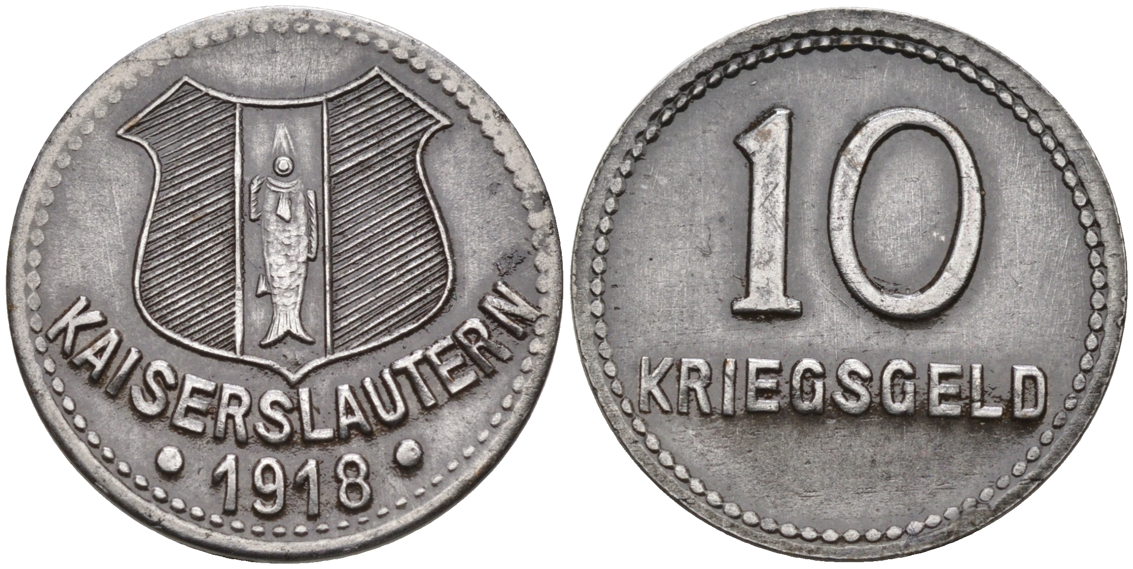 ПФАЛЬЦ, КАЙЗЕРЗЛАУТЕРН 10 ПФЕННИГОВ 1918 КРИГСГЕЛЬД, НОТГЕЛЬД железо 75-1644