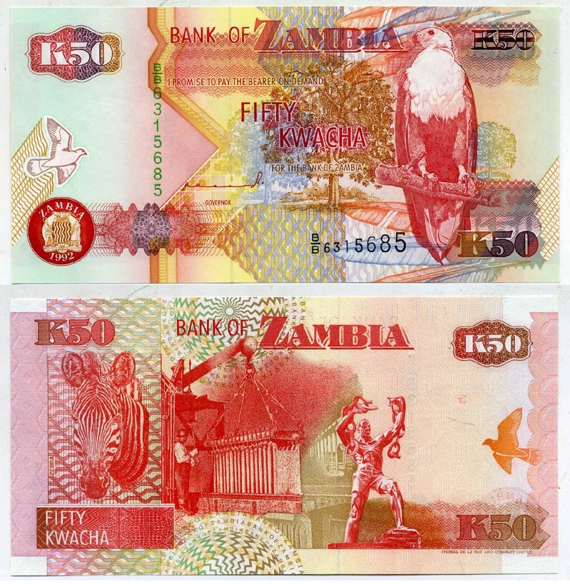 Замбия 50 квач 1992 орлан крикун, зебра, плавление меди в Коппербелте, подпись Mulaisho Pick 37 a бумага UNC (пресс) 6299-17-3