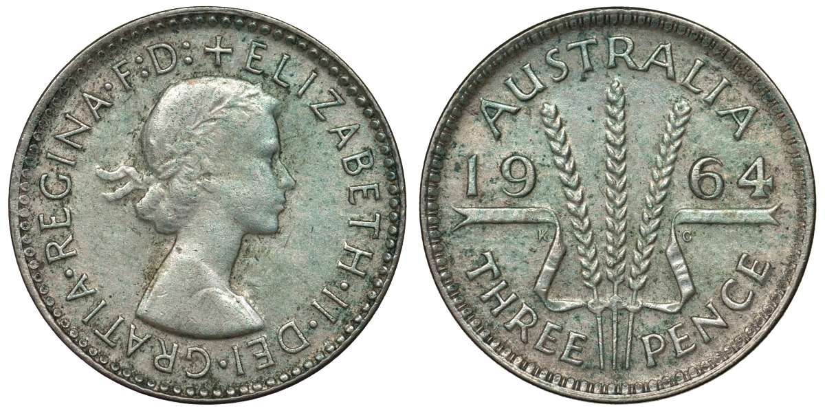 Австралия 3 пенса 1964 Елизавета II (1952-2022) KM 57 серебро 71-953