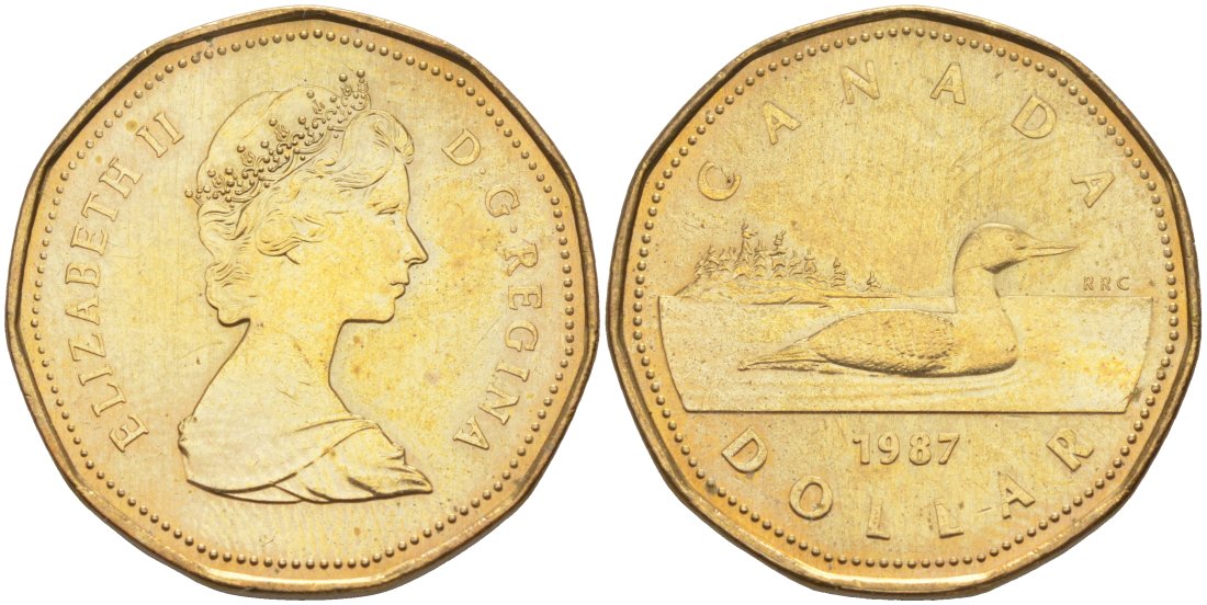 Канада 1 доллар 1987 Елизавета II (1952-2022), утка KM 157 никель плакированный алюминиевой бронзой aUNC 4114-914