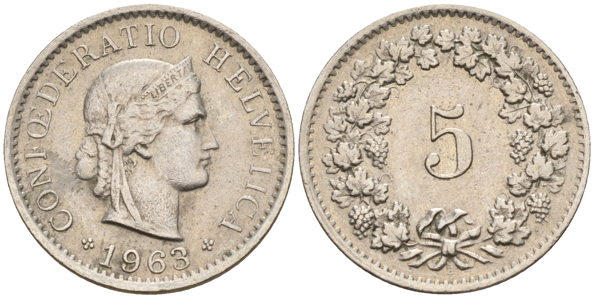 Швейцария 5 раппенов 1963 В KM 26 медно-никель    4152-1136